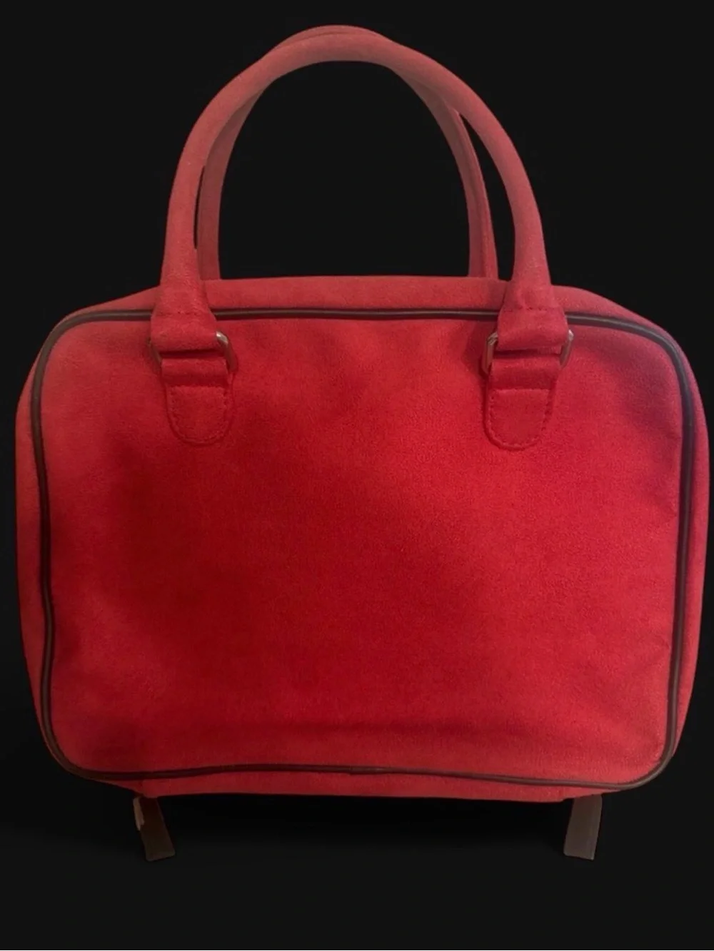 Lancome Red Suede Double Sided Storage Makeup Handle Bag Limited Edition